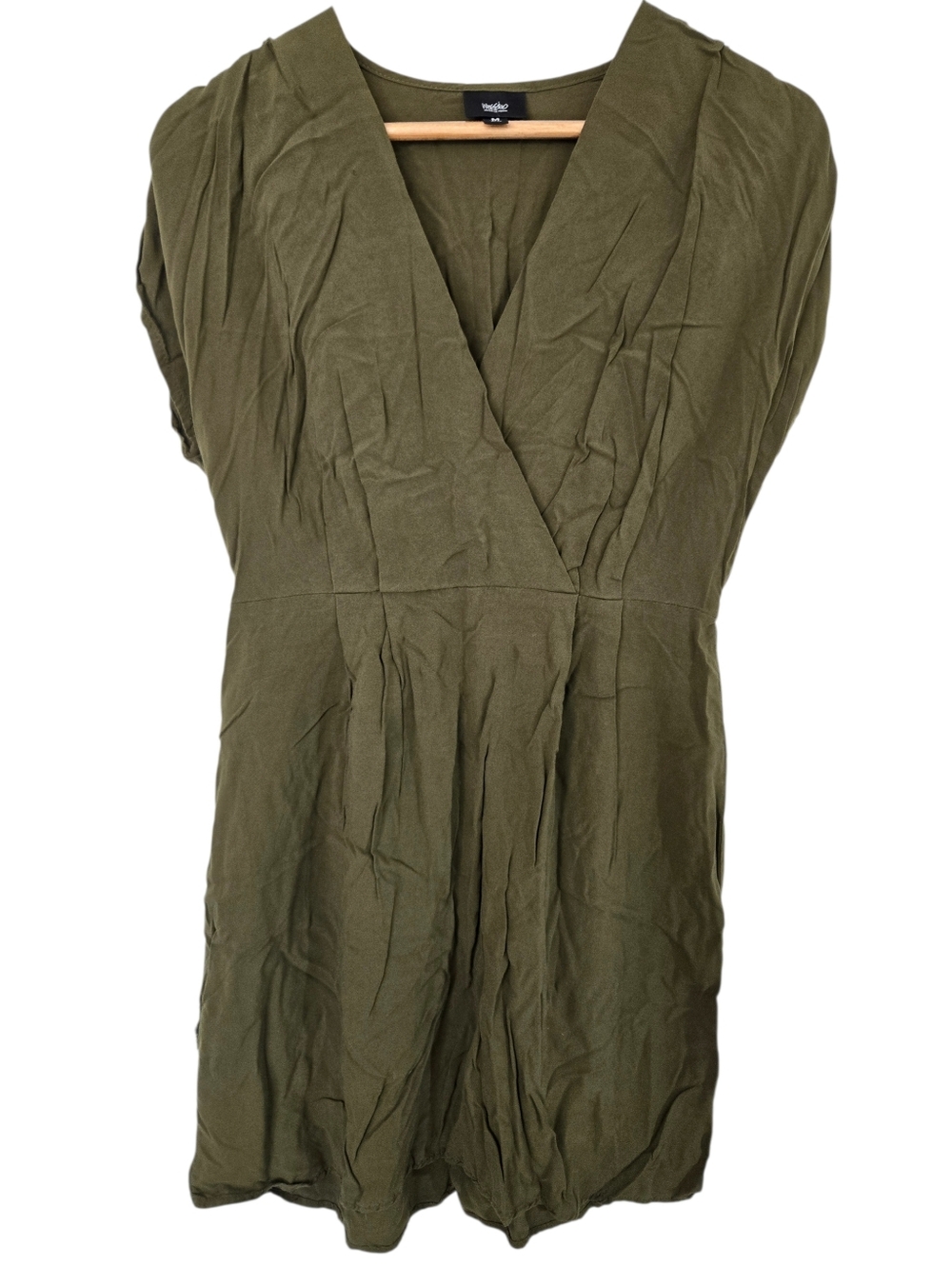 Mossimo Olive Green Dress Medium Surplice Wrap Elastic Waist Flowy